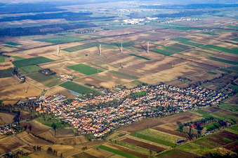 Aerial view of Village view from the south in Minfeld in the state Rhineland-Palatinate, Germany