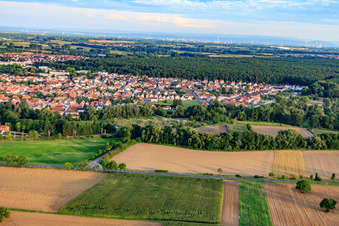 City view from NW in Rülzheim in the state Rhineland-Palatinate, Germany from above
