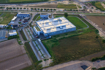 Aerial view of New building DBK David + Baader GmbH in Rülzheim in the state Rhineland-Palatinate, Germany