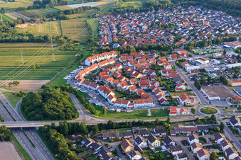Aerial view of Helmut Braun Ring in Rülzheim in the state Rhineland-Palatinate, Germany