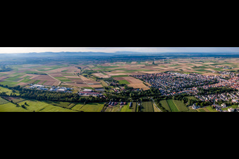 Oblique view of Panoramic perspective Town View of the streets and houses of the residential areas in Herxheim bei Landau (Pfalz) in the state Rhineland-Palatinate, Germany