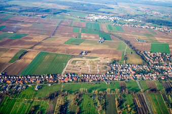 Aerial photograpy of Saarstrasse from the south in Kandel in the state Rhineland-Palatinate, Germany