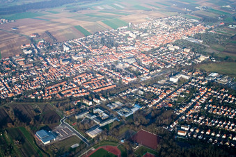 Oblique view of Town View of the streets and houses of the residential areas in Kandel in the state Rhineland-Palatinate