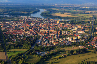 Aerial photograpy of City overview to the Rhine from the southwest in Speyer in the state Rhineland-Palatinate, Germany