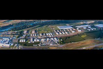 Aerial view of Mineral oil - tank Tanquid at the airport in Speyer in the state Rhineland-Palatinate, Germany