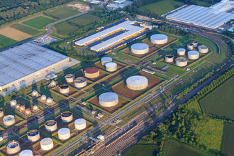 Aerial photograpy of TanQuid fuel depot at the airport in Speyer in the state Rhineland-Palatinate, Germany