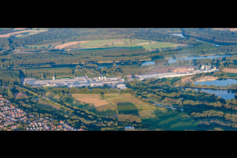 Panorama Nolte Möbel GmbH & Co. KG and Rheinspan GmbH on the banks of the Rhine in Germersheim in the state Rhineland-Palatinate, Germany