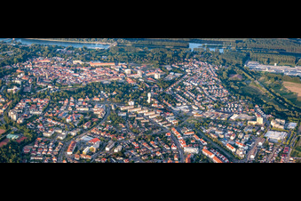 City overview from west to the Rhine in Germersheim in the state Rhineland-Palatinate, Germany
