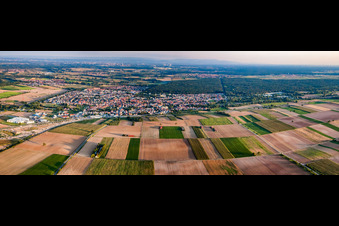 City panorama from the north in Rülzheim in the state Rhineland-Palatinate, Germany