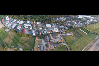 Panorama of the Am Gäxwald and Am Kleinwald commercial areas in Herxheim bei Landau in the state Rhineland-Palatinate, Germany