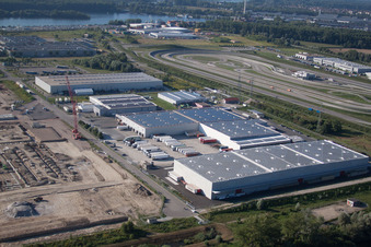 Bird's eye view of Oberwald industrial area in Wörth am Rhein in the state Rhineland-Palatinate, Germany