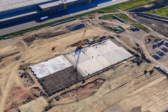 Aerial view of Construction site for MEG Wörth am Rhein GmbH in the Oberwald industrial area in Wörth am Rhein in the state Rhineland-Palatinate, Germany