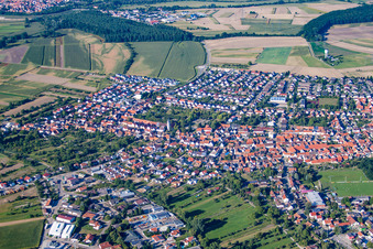 Village - view on the edge of agricultural fields and farmland in Dettenheim in the state Baden-Wurttemberg