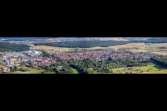 City panorama from the west in the district Graben in Graben-Neudorf in the state Baden-Wuerttemberg, Germany