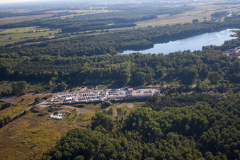 Garden Gravel Company, Badische Terrazzo Handelsgesellschaft mbH Huttenheimer Landstraße 2-6 in the district Neudorf in Graben-Neudorf in the state Baden-Wuerttemberg, Germany seen from a drone