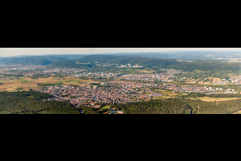 Panoramic perspective Town View of the streets and houses of the residential areas in Sandhausen in the state Baden-Wurttemberg, Germany