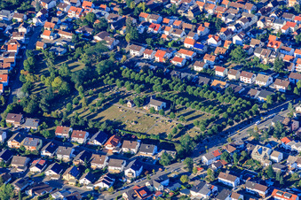 Aerial view of Old Cemetery in Sandhausen in the state Baden-Wuerttemberg, Germany
