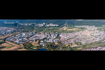 Panoramic perspective Town View of the streets and houses of the residential areas in Leimen in the state Baden-Wurttemberg, Germany