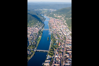 Aerial view of Village on the banks of the area Neckar river course in Heidelberg in the state Baden-Wurttemberg