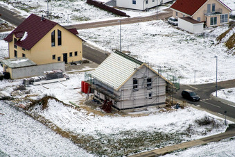 Aerial view of New development area NE in winter with snow in the district Schaidt in Wörth am Rhein in the state Rhineland-Palatinate, Germany