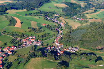 Village view in the Odenwald from the east in the district Löhrbach in Birkenau in the state Hesse, Germany