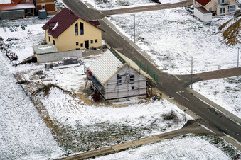 New development area NE in winter with snow in the district Schaidt in Wörth am Rhein in the state Rhineland-Palatinate, Germany out of the air