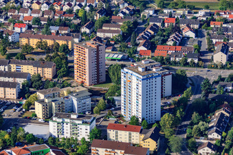 Residential high-rise buildings on Friedrichsfelder Straße in Schwetzingen in the state Baden-Wuerttemberg, Germany