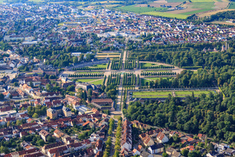 Aerial photograpy of Schwetzingen Palace Gardens in Schwetzingen in the state Baden-Wuerttemberg, Germany