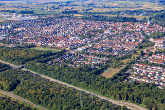 Aerial view of City view from the northeast in Ketsch in the state Baden-Wuerttemberg, Germany