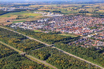 Aerial photograpy of City view from the northeast in Ketsch in the state Baden-Wuerttemberg, Germany