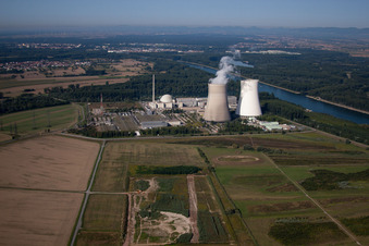 Aerial photograpy of Nuclear power plant from the southwest in Philippsburg in the state Baden-Wuerttemberg, Germany