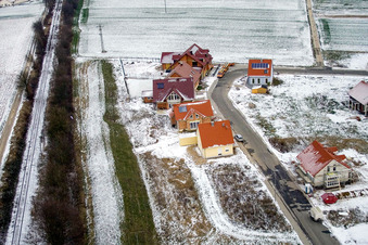 Bird's eye view of New development area NE in winter with snow in the district Schaidt in Wörth am Rhein in the state Rhineland-Palatinate, Germany