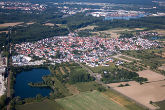 District Rheinsheim in Philippsburg in the state Baden-Wuerttemberg, Germany viewn from the air