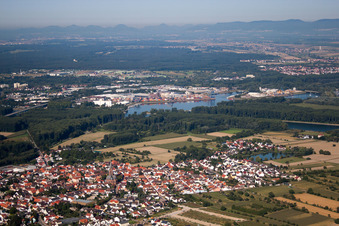 Drone recording of District Rheinsheim in Philippsburg in the state Baden-Wuerttemberg, Germany