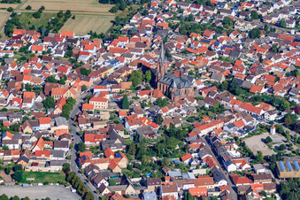 Aerial view of St. Vitus in the district Rheinsheim in Philippsburg in the state Baden-Wuerttemberg, Germany