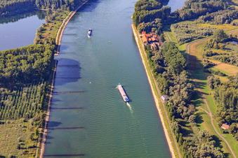 Cargo ships on the Rhine in Germersheim in the state Rhineland-Palatinate, Germany