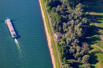 Cargo ship on the Rhine at the Roischnook in Germersheim in the state Rhineland-Palatinate, Germany
