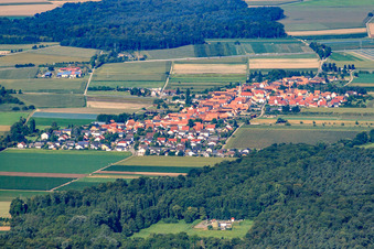 Oblique view of Overview of the town from the east in Erlenbach bei Kandel in the state Rhineland-Palatinate, Germany