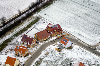 New development area NE in winter with snow in the district Schaidt in Wörth am Rhein in the state Rhineland-Palatinate, Germany from a drone