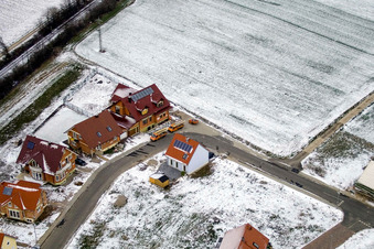 New development area NE in winter with snow in the district Schaidt in Wörth am Rhein in the state Rhineland-Palatinate, Germany seen from a drone