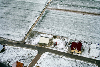 Aerial view of New development area NE in winter with snow in the district Schaidt in Wörth am Rhein in the state Rhineland-Palatinate, Germany