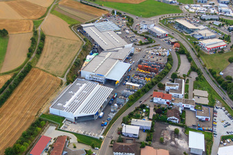 Kömpf Construction Center GmbH in Calw in the state Baden-Wuerttemberg, Germany seen from above