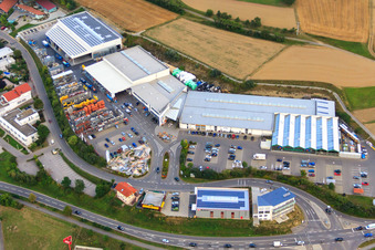 Aerial view of Kömpf Construction Center GmbH in Calw in the state Baden-Wuerttemberg, Germany
