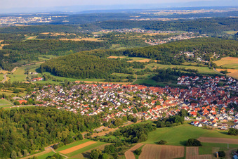 Aerial view of View of the town from the west in Gechingen in the state Baden-Wuerttemberg, Germany