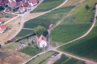 St. Dionysius Chapel with paraglider in the district Gleiszellen in Gleiszellen-Gleishorbach in the state Rhineland-Palatinate, Germany