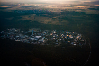 Drone image of KIT North in the district Leopoldshafen in Eggenstein-Leopoldshafen in the state Baden-Wuerttemberg, Germany