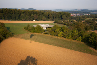 Aerial photograpy of Radio beacon KRH VOR Karlsruhe in the district Wöschbach in Pfinztal in the state Baden-Wuerttemberg, Germany