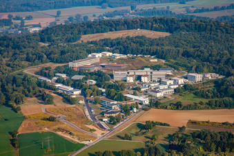Aerial view of Fraunhofer Institute in the district Grötzingen in Karlsruhe in the state Baden-Wuerttemberg, Germany