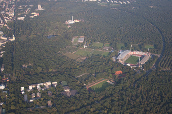 Aerial view of Wildparkstadion in the district Innenstadt-Ost in Karlsruhe in the state Baden-Wuerttemberg, Germany