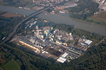 Aerial photograpy of Maxau, Stora Enso paper mill in the district Knielingen in Karlsruhe in the state Baden-Wuerttemberg, Germany